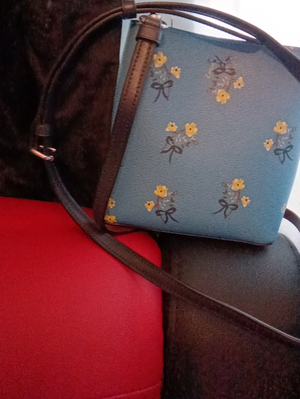 Coach Mini Town Bucket Bag Blue Floral Bow Creed-M2177-C7974 NWOT